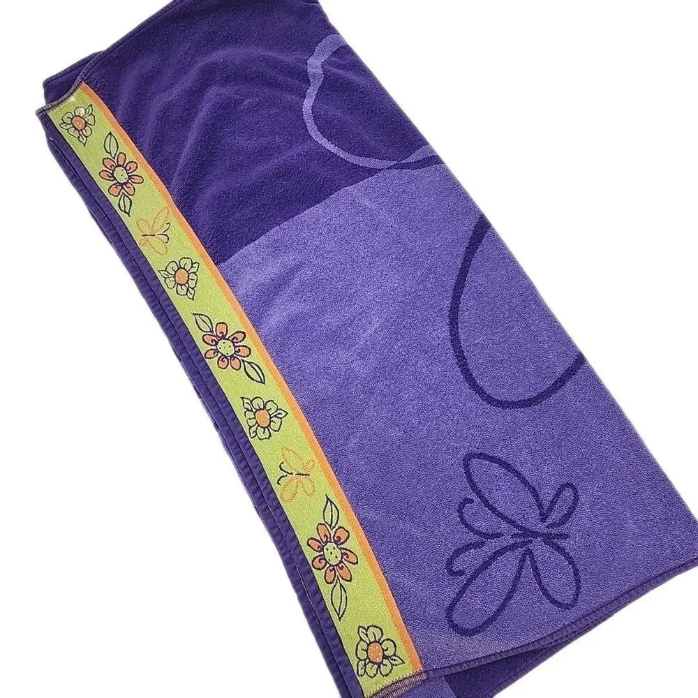 Cecil Saydah Beach Towel 100% Cotton Purple Floral 60